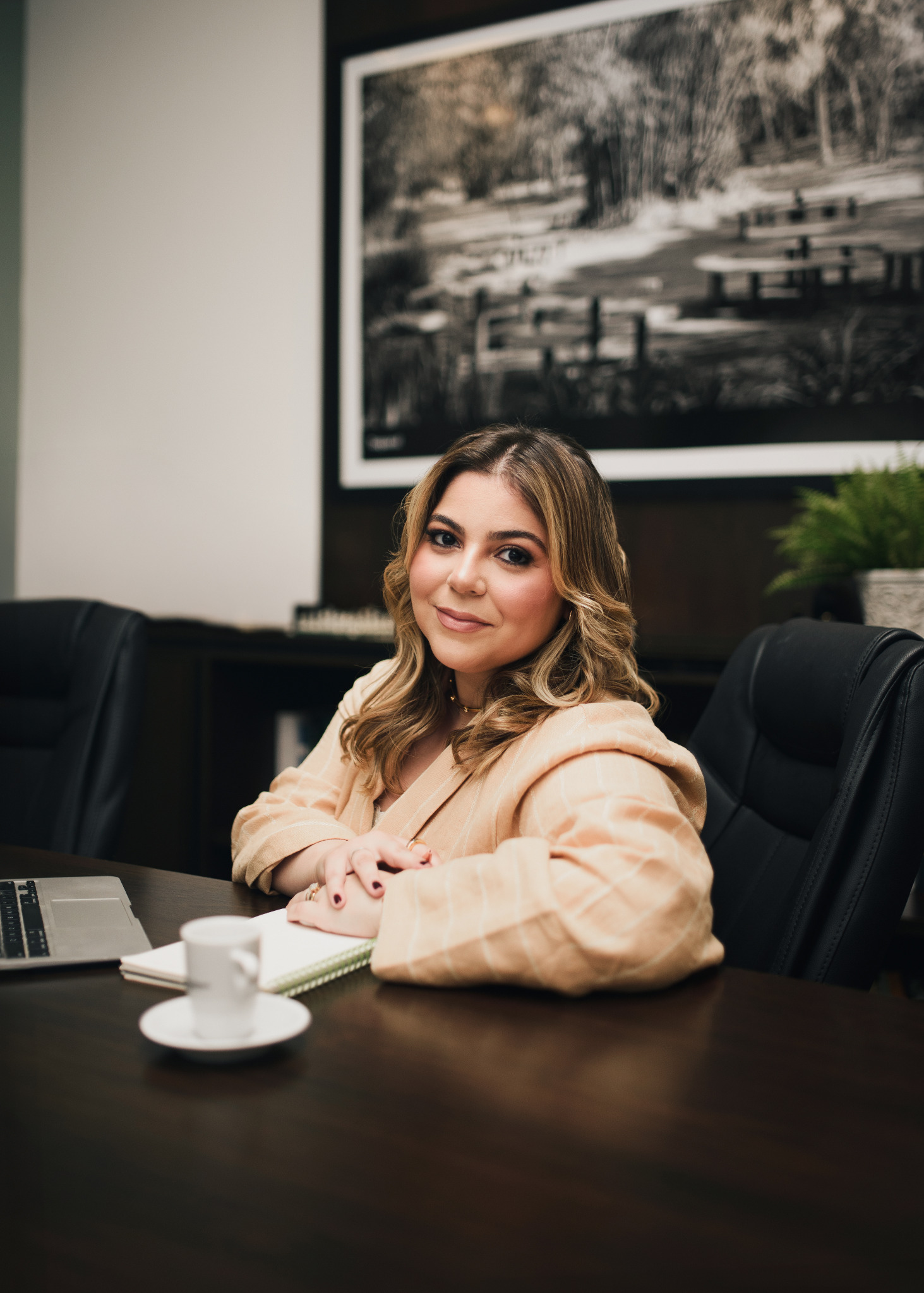 Anna Júlia Santos atendendo em escritório